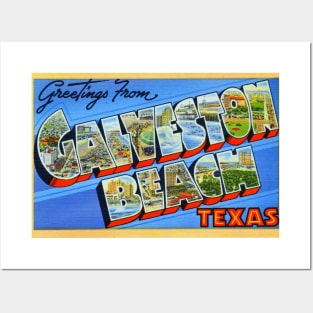 Greetings from Galveston Beach Texas - Vintage Large Letter Postcard Posters and Art